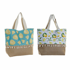 Handtasche DKD Home Decor Zitronengelb Polyester Jute (2 pcs) (44 x 15 x 57 cm)