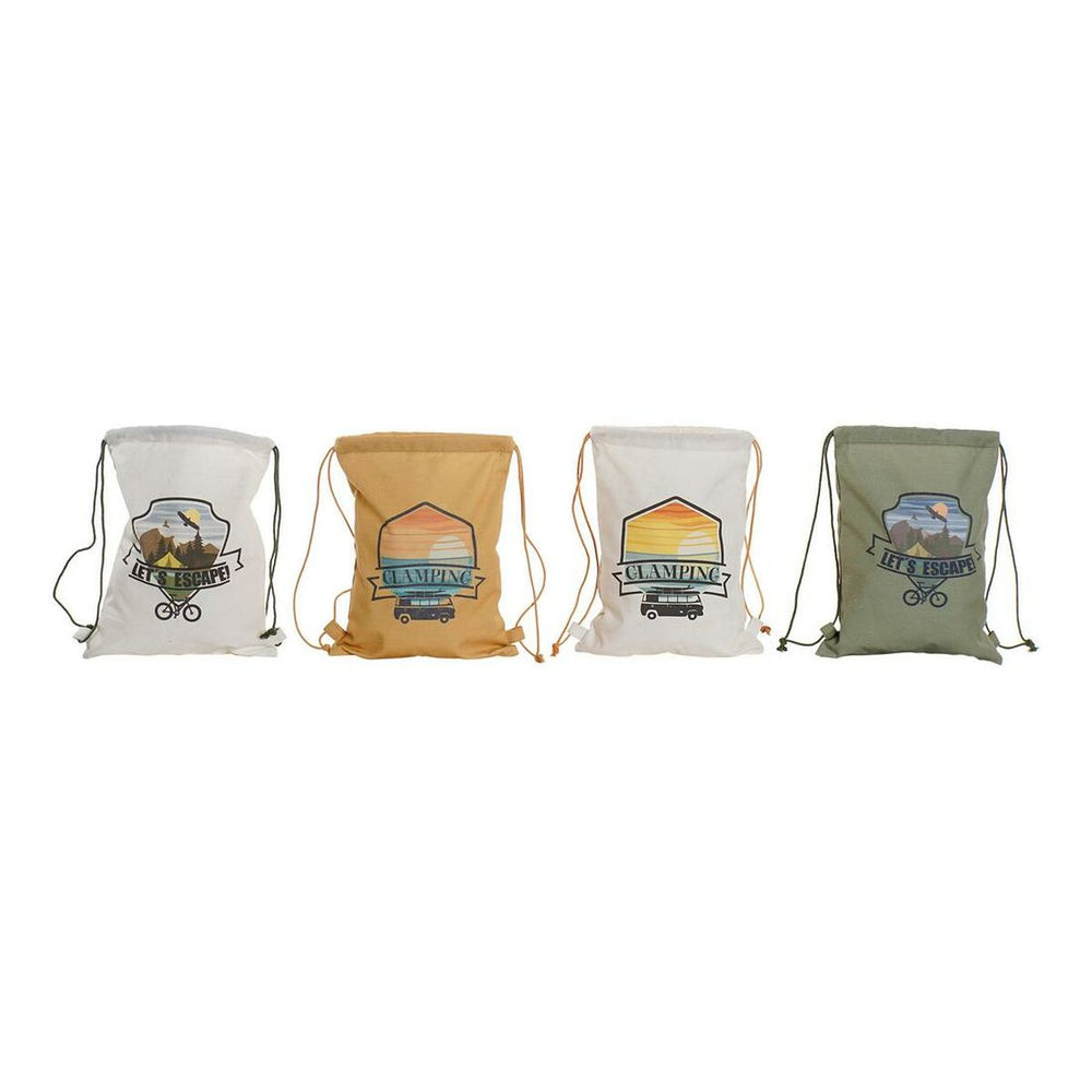 Rucksack DKD Home Decor Glamping Weiß grün Baumwolle Ocker (4 pcs)